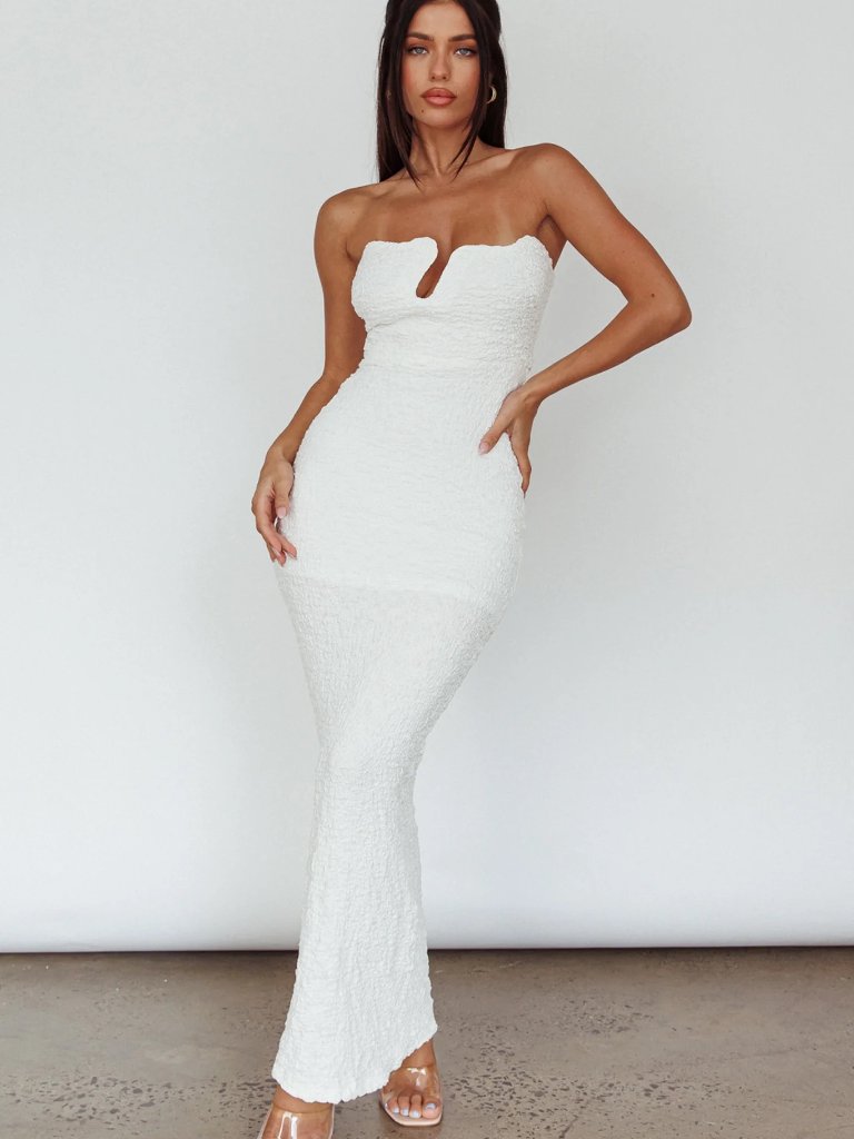 Bnwt Selfie Leslie White Horize Strapless Textured Midi Dress Medium